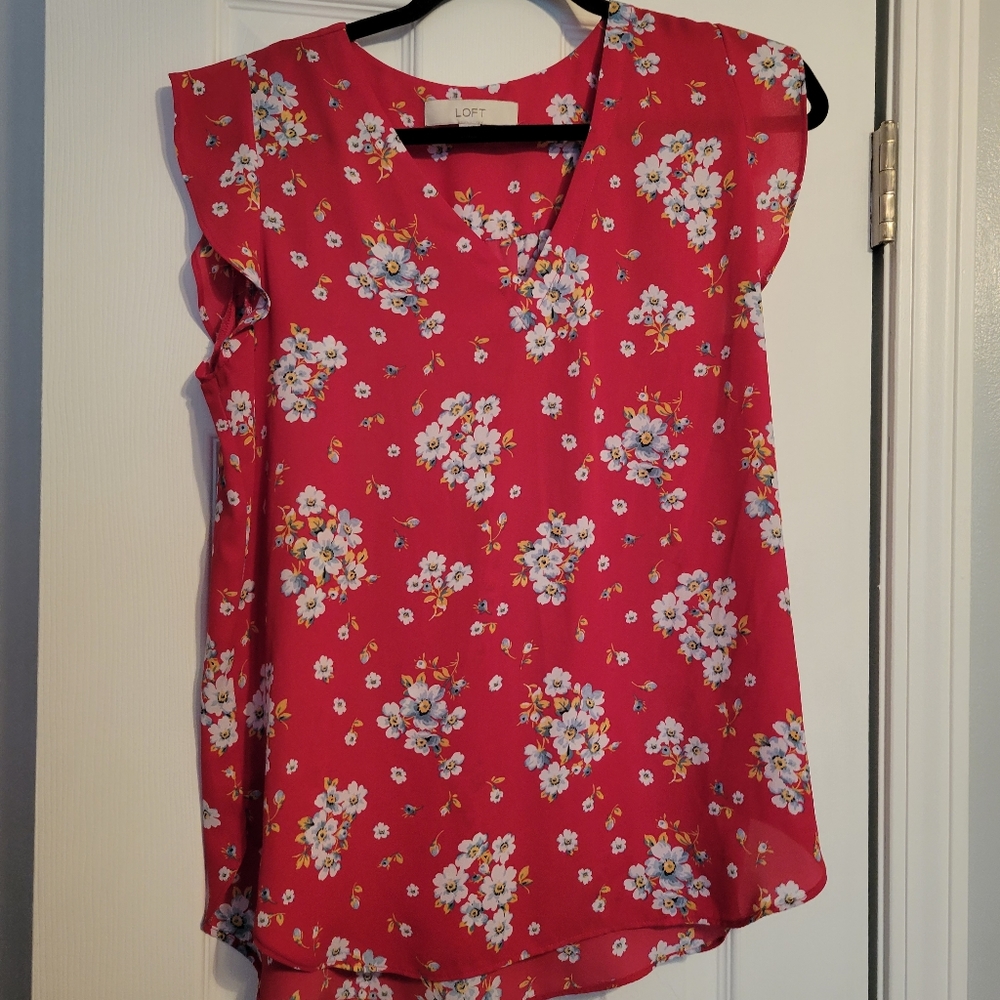 Bright Pink Floral Flutter Sleeve Blouse - LOFT
